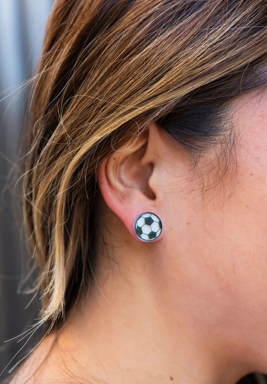 Glitter Soccer Stud Earrings