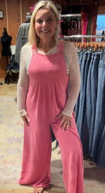 Load image into Gallery viewer, Pink Ribbed Overalls
