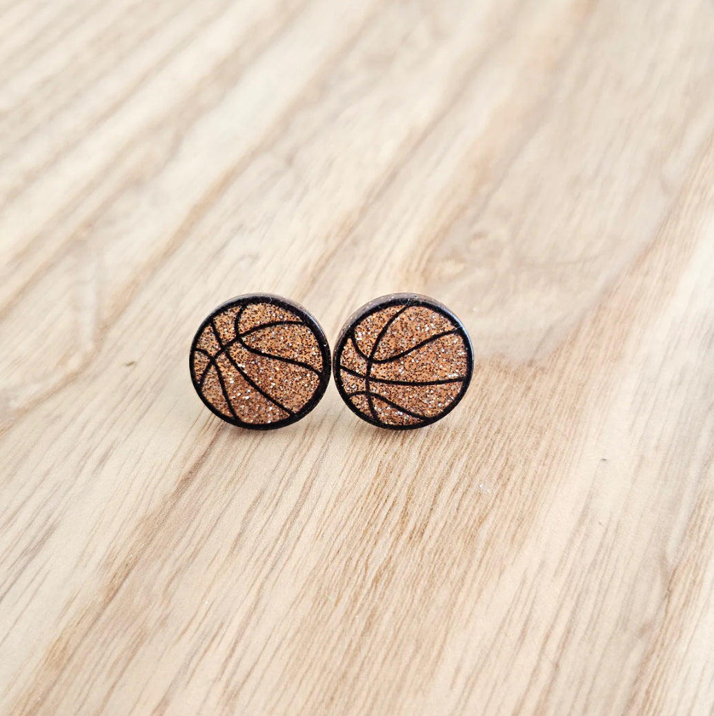 Glitter Basketball Stud Earrings