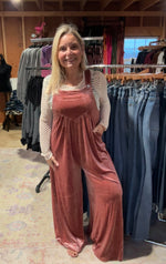 Load image into Gallery viewer, Dusty Mauve Velvet Overalls
