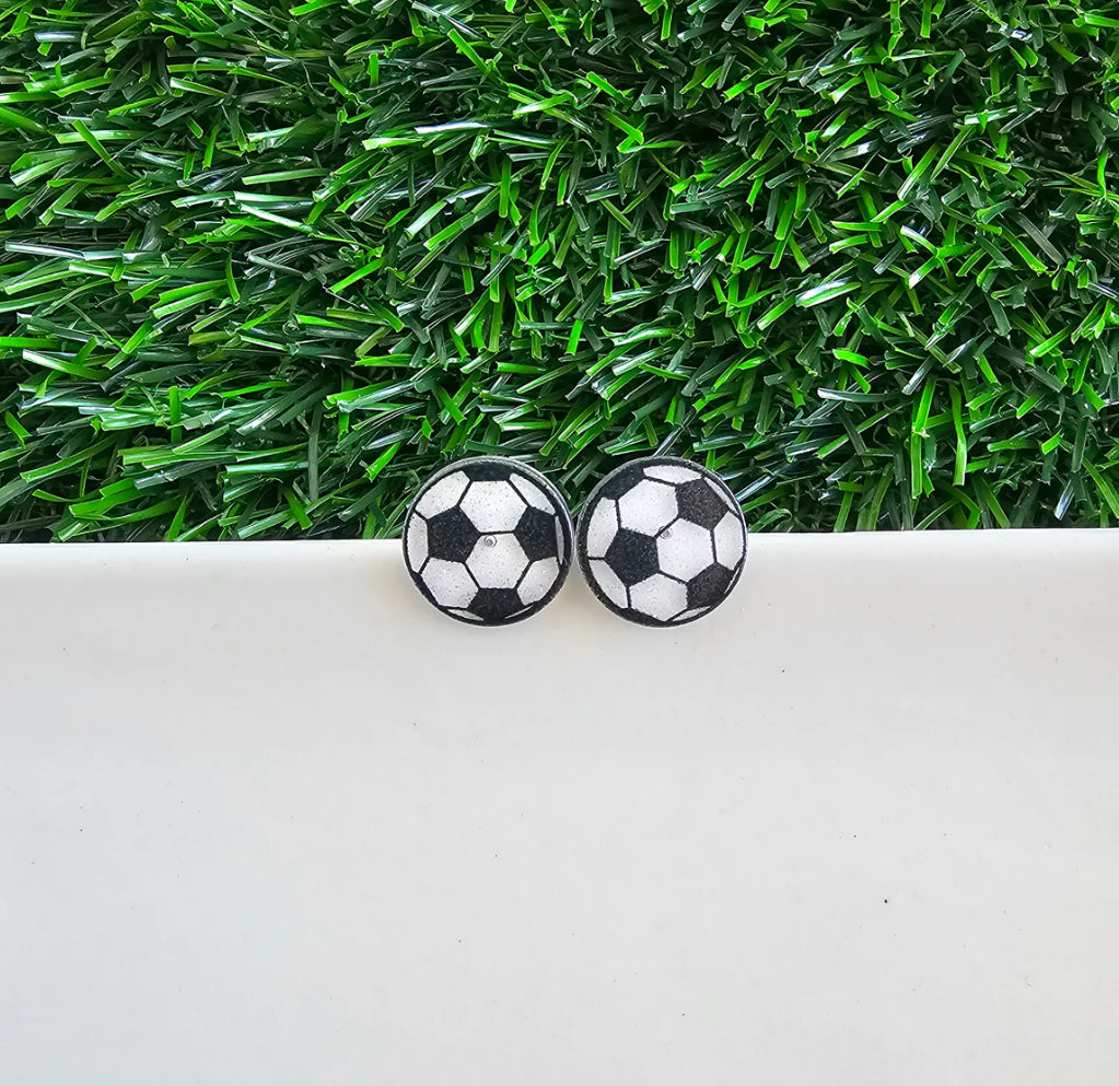 Glitter Soccer Stud Earrings